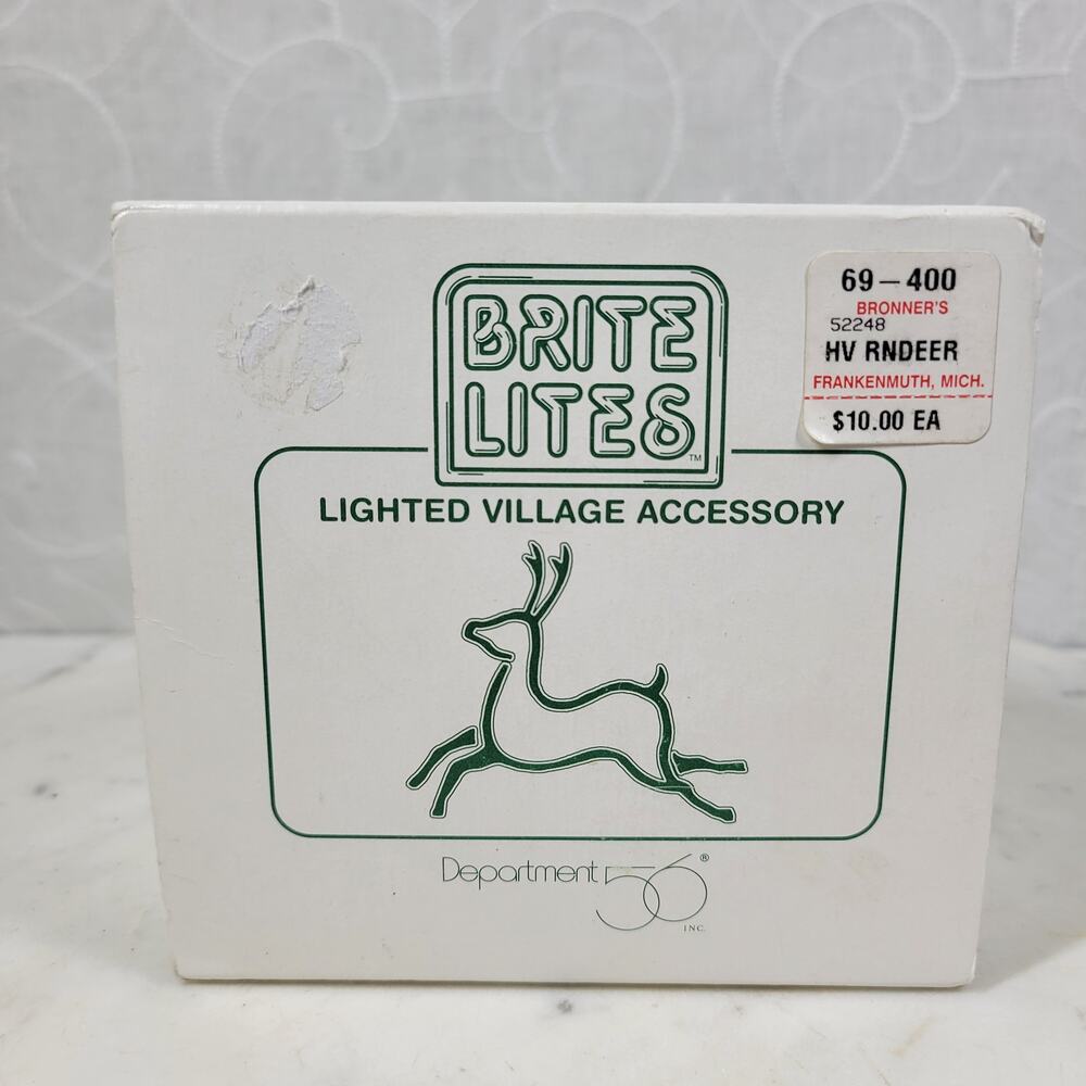 Vtg Dept 56 Brite Lites Reindeer Sign Accessory Lighted Animated Christmas Light